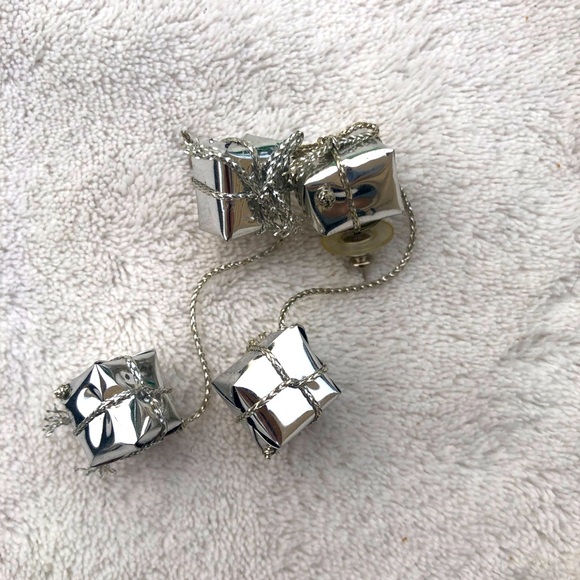 Vintage Mini Christmas Present Earrings Handmade Silver Gift Boxes - Picture 2 of 5